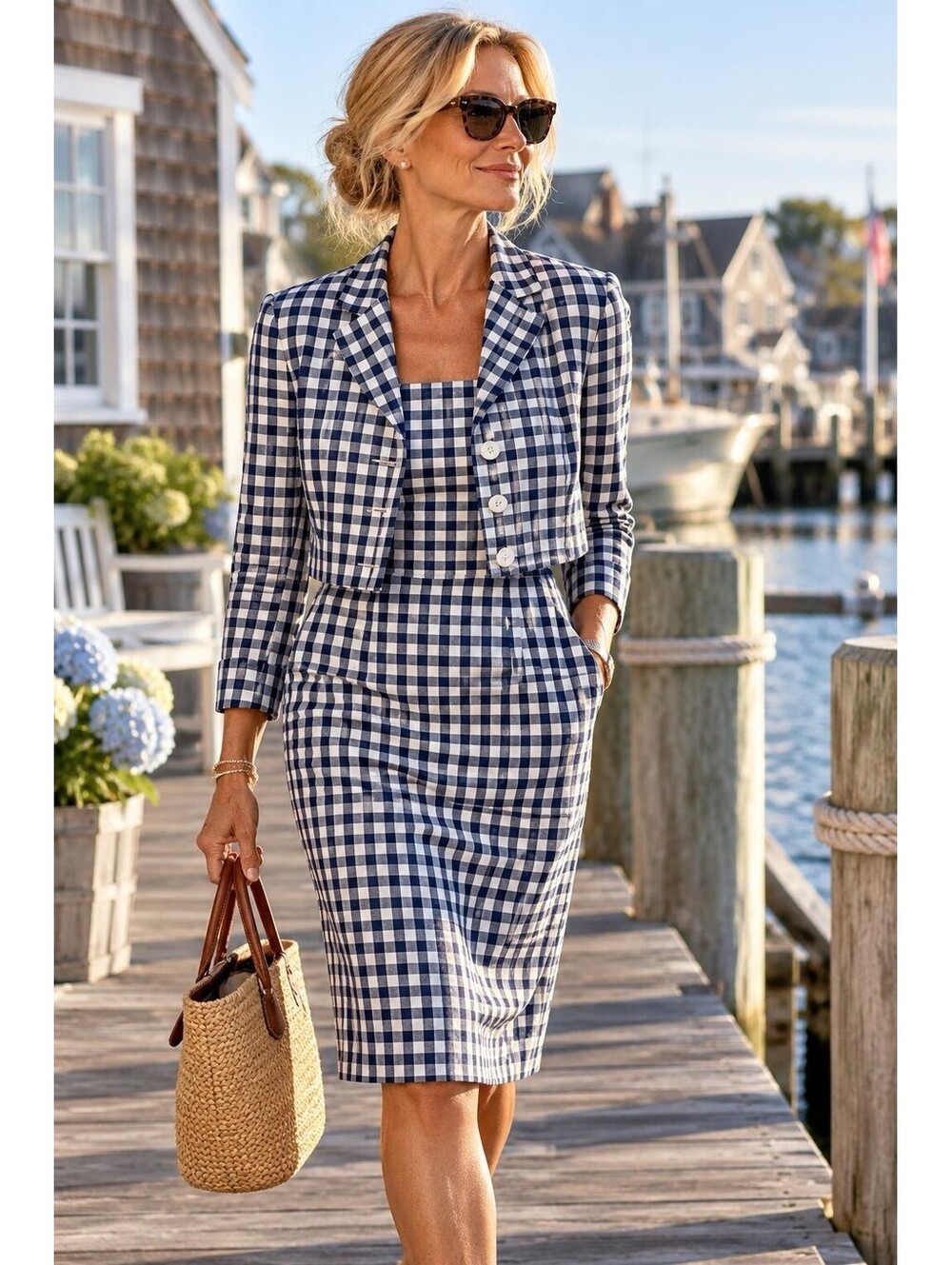 Lauren Ralph Lauren 100% Silk Blue Checkered Jackets Dress Size 14